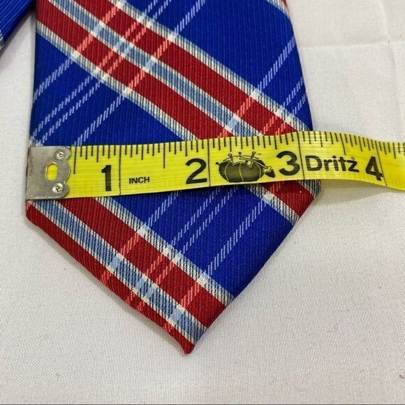 Tommy Hilfiger Red and Blue Plaid Neck Tie - Picture 4 of 6
